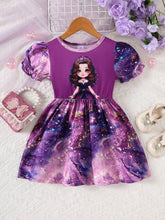1pc Girls Casual Princess Printed Pattern Dress, Spring & Summer